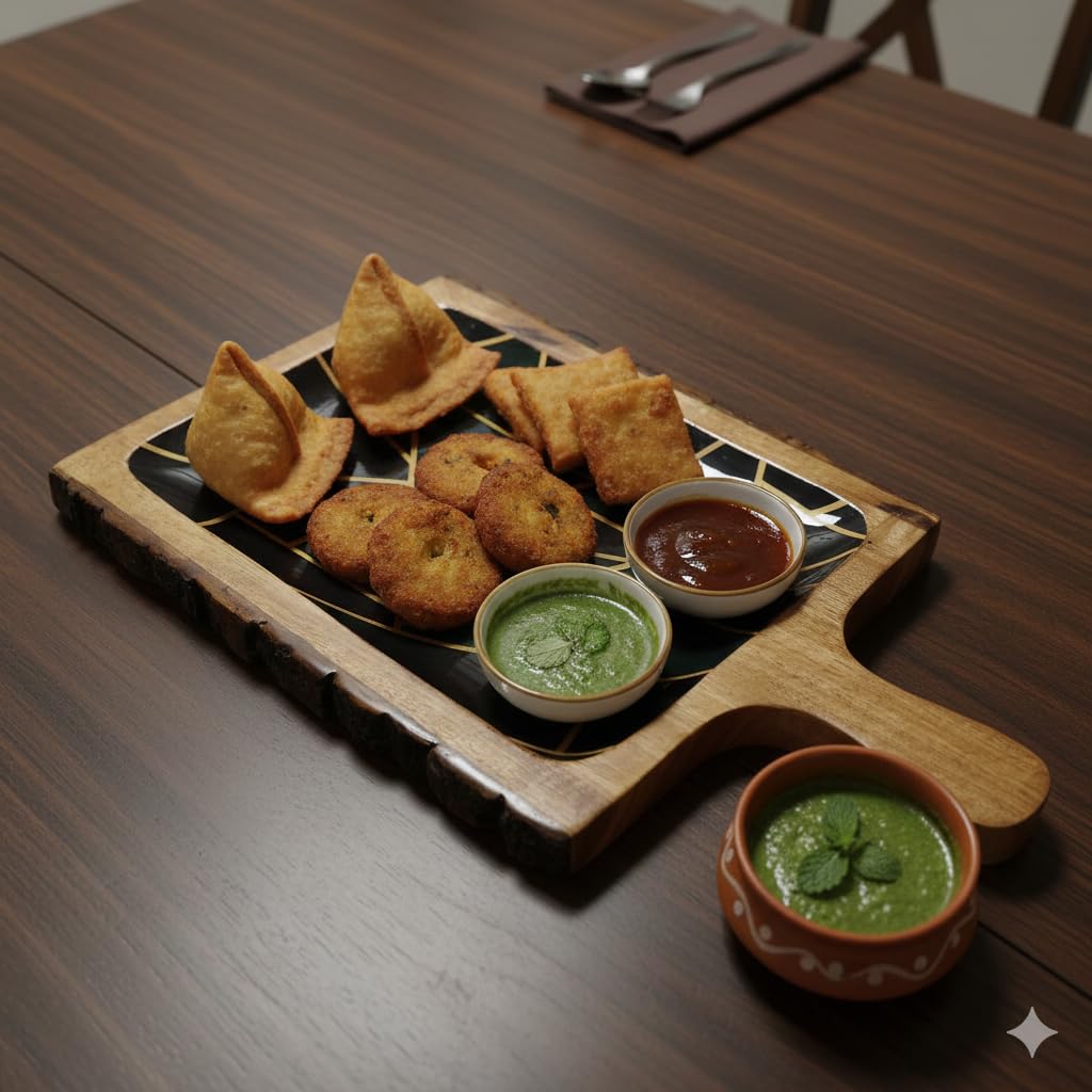 Wooden Resin Coated Platter with Handle