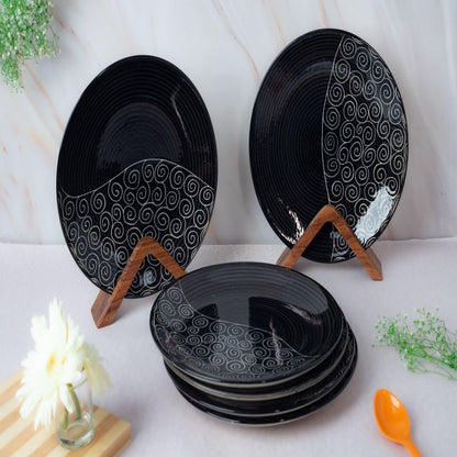 'Creeping Vine' Black Ceramic Studio Pottery Dinner Plates 10 Inch