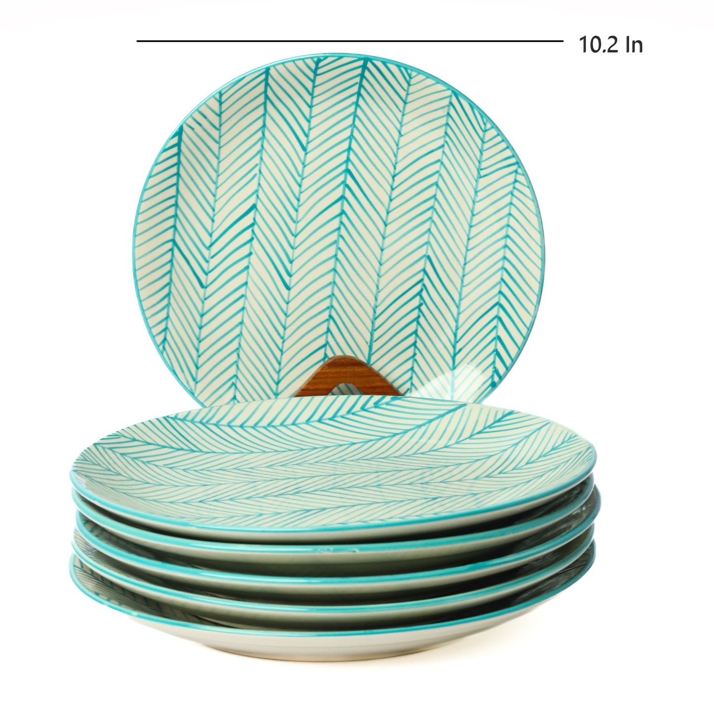 'Green Stripe' White Ceramic Studio Pottery Dinner Plate, 10.2 Inch