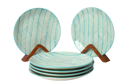 'Green Stripe' White Ceramic Studio Pottery Dinner Plate, 10.2 Inch