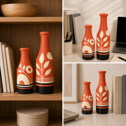 Artysta 'Abstract Art' Small Hand-Painted Terracotta Dry Flowers Pots (Set of 2)