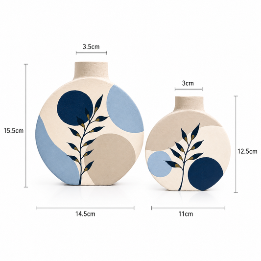 ‘Modern Art Rounds’ Terracotta Flower Vase In Blue, Set of 2