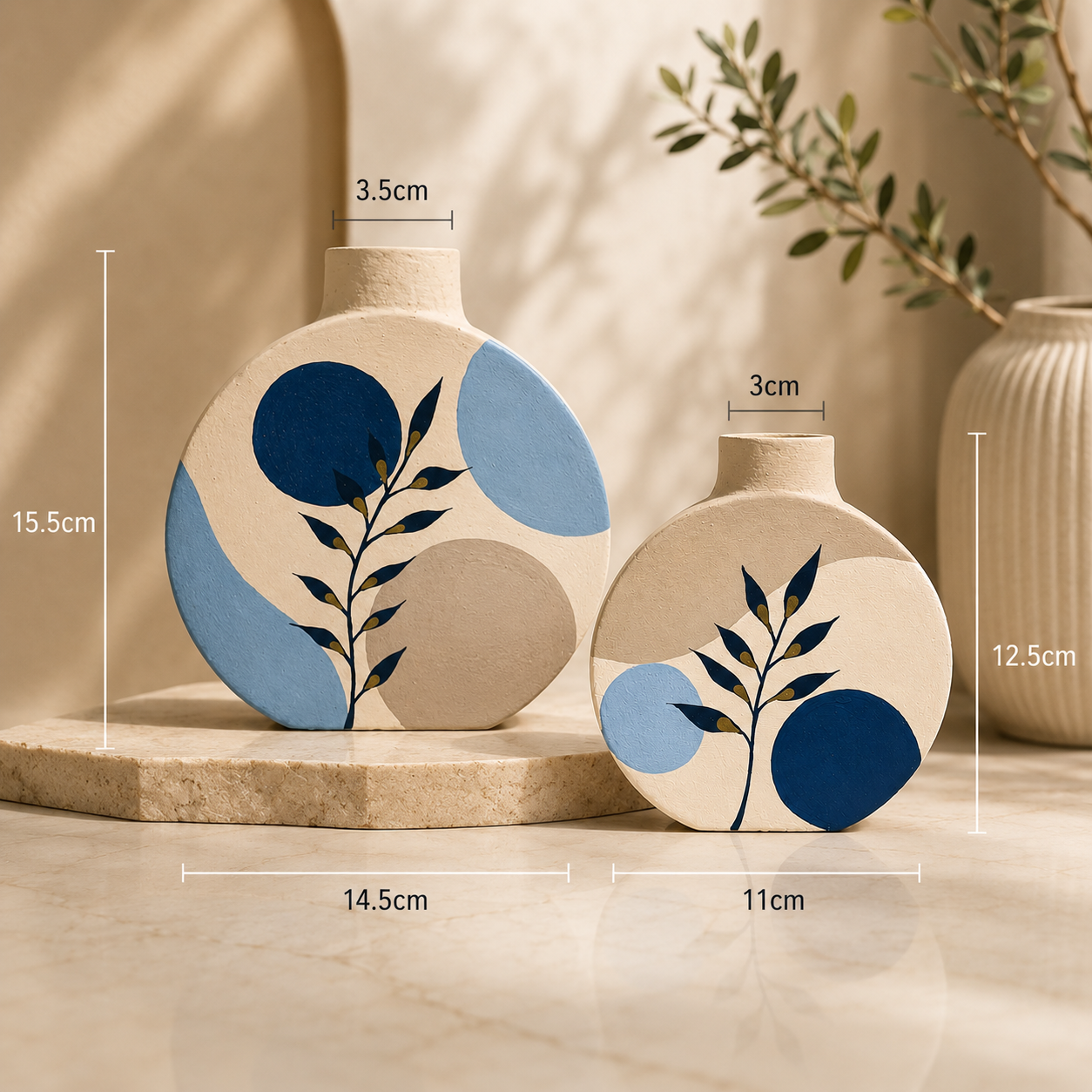 Artysta 'Blue Boho Art' Hand-Painted Terracotta Vases Combo (Set of 2)