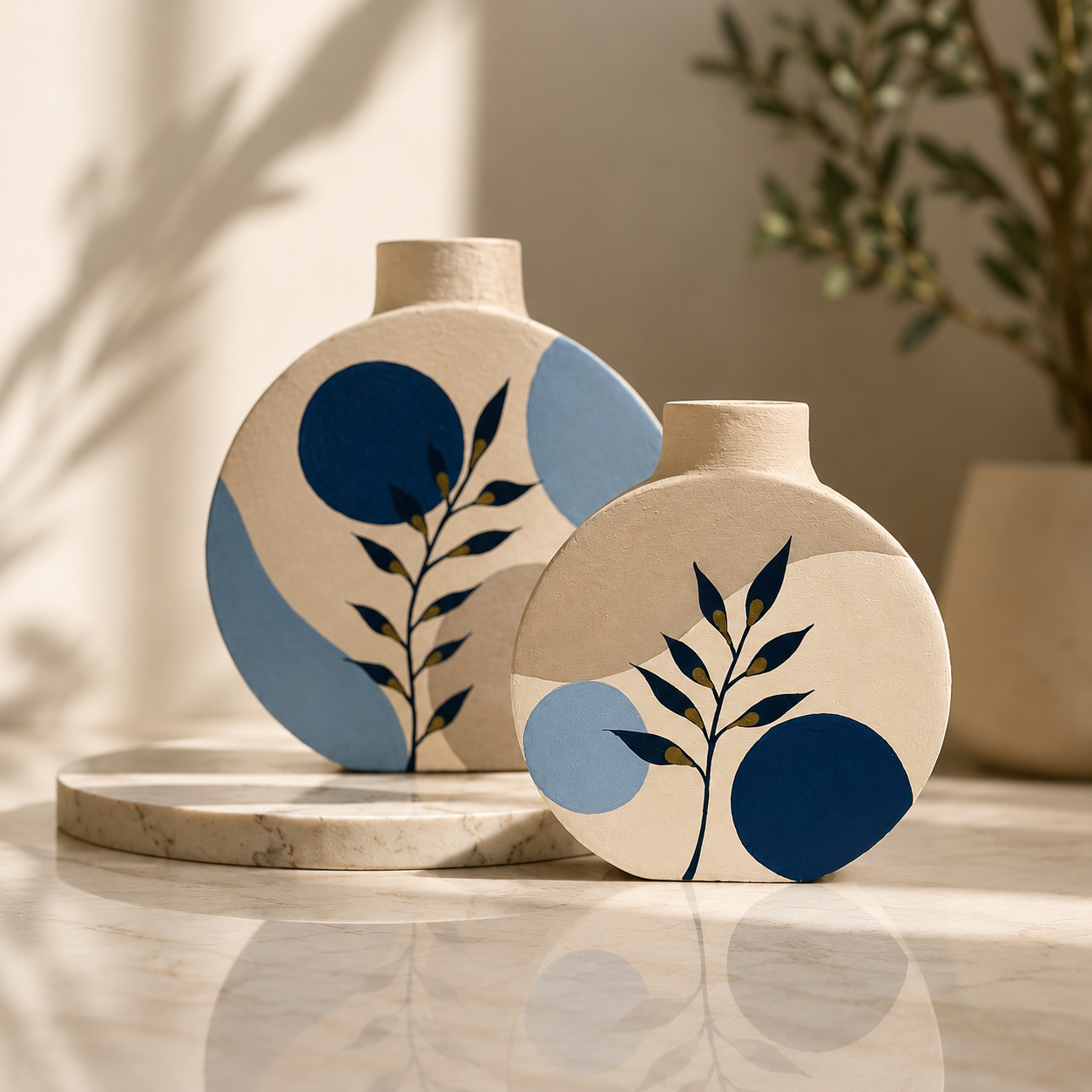 Artysta 'Blue Boho Art' Hand-Painted Terracotta Vases Combo (Set of 2)