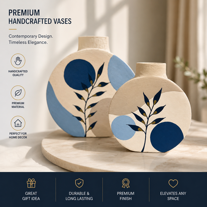 Artysta 'Blue Boho Art' Hand-Painted Terracotta Vases Combo (Set of 2)