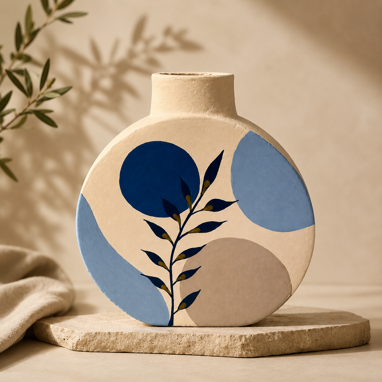 Artysta 'Blue Boho Art' Hand-Painted Terracotta Vases Combo (Set of 2)