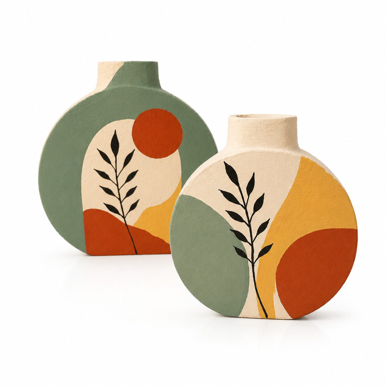 Artysta 'Green Boho Art' Hand-Painted Terracotta Vases Combo (Set of 2)