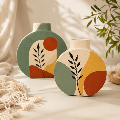 Artysta 'Green Boho Art' Hand-Painted Terracotta Vases Combo (Set of 2)