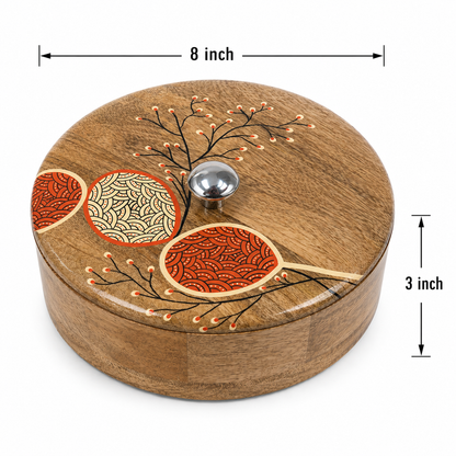 Artysta Handpainted Wooden Chapati Box with Lid (Mango Wood, 8 inch, 1080 ml)