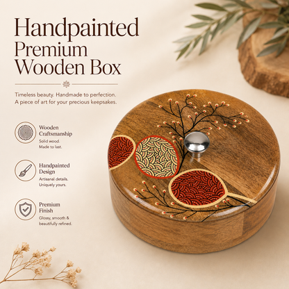 Artysta Handpainted Wooden Chapati Box with Lid (Mango Wood, 8 inch, 1080 ml)