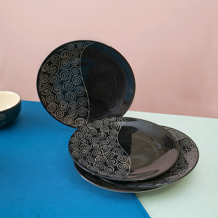 'Creeping Vine' Black Ceramic Studio Pottery Dinner Plates 10 Inch