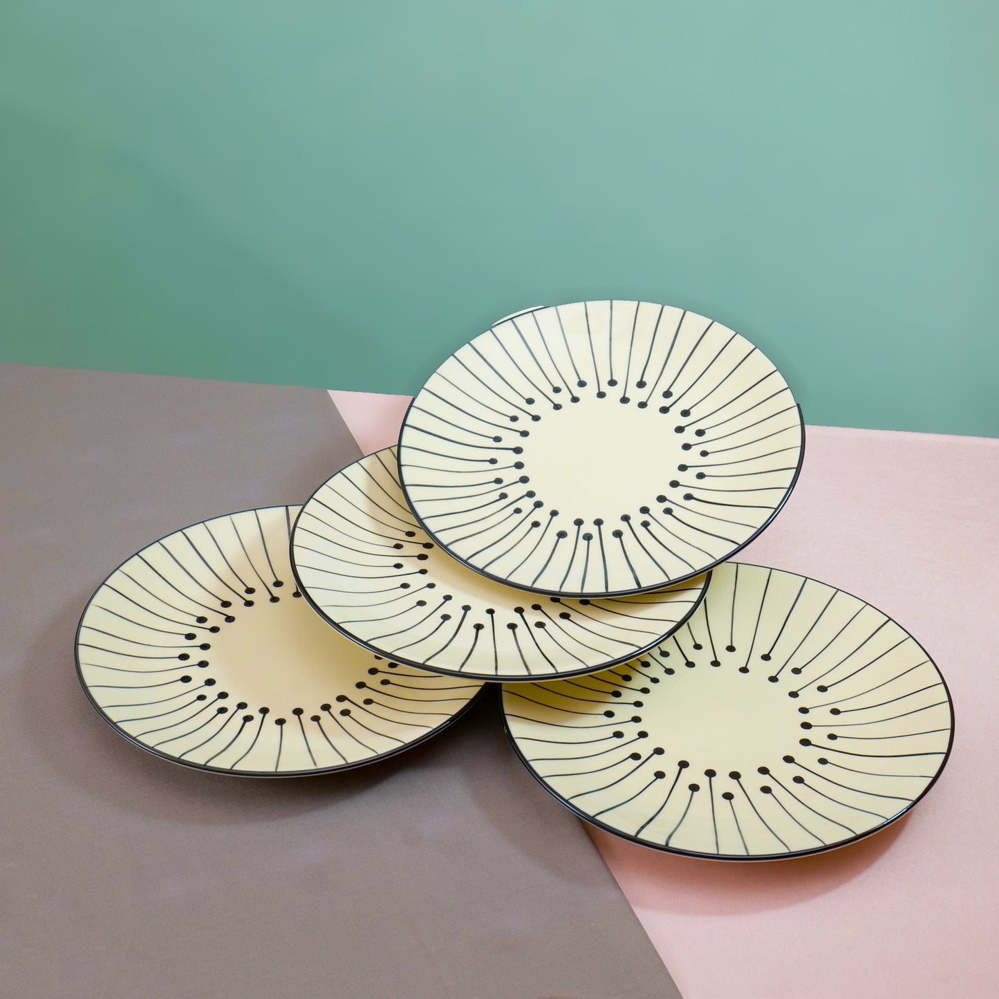 'Dripping Lines' Ceramic Studio Pottery Dinner Plates 10 Inch