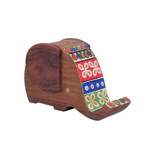 'Floral Beauty'  Wooden Elephant Shaped Pen Cum Mobile Holder