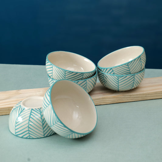 'Green Stripe' Ceramic Veg Serving Bowl 150 ml (Set of 6)