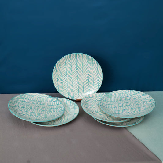 'Green Stripe' White Ceramic Studio Pottery Dinner Plate, 10.2 Inch