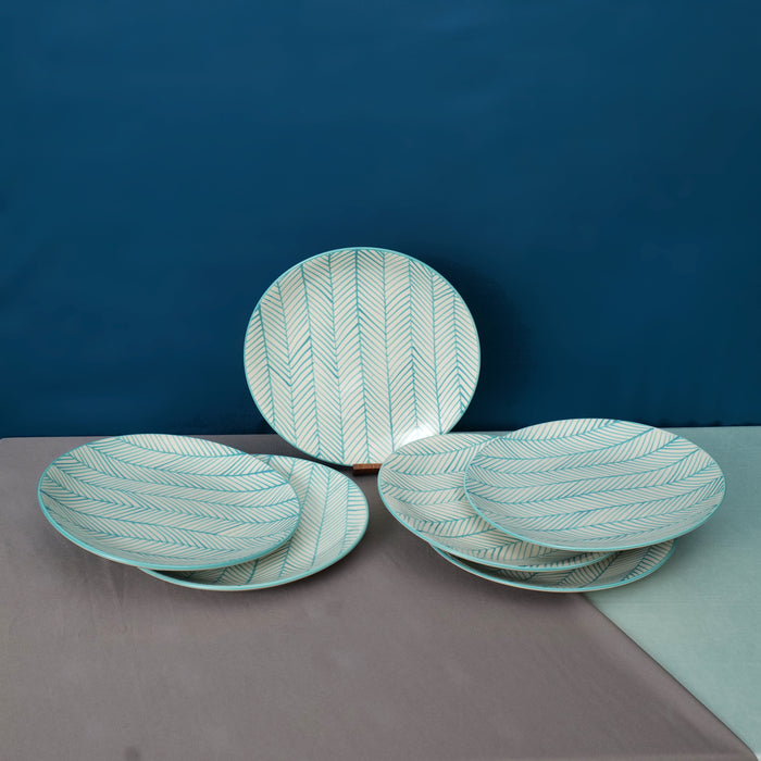 'Green Stripe' White Ceramic Studio Pottery Dinner Plate, 10 Inch