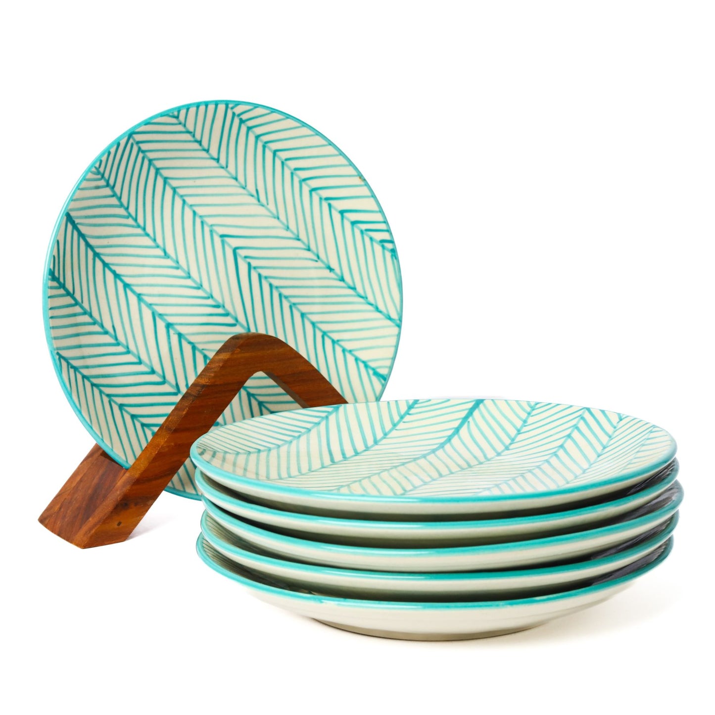 'Green Stripe' Ceramic Side & Quarter Plates, Set of 6 (7 Inch)