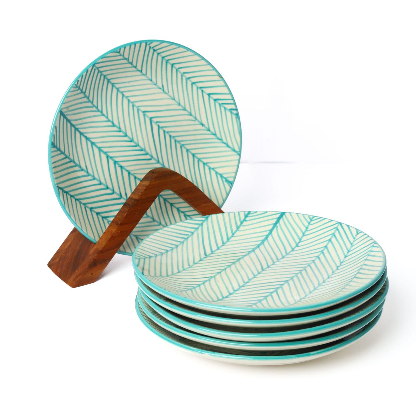 'Green Stripe' Ceramic Side & Quarter Plates, Set of 6 (7 Inch)