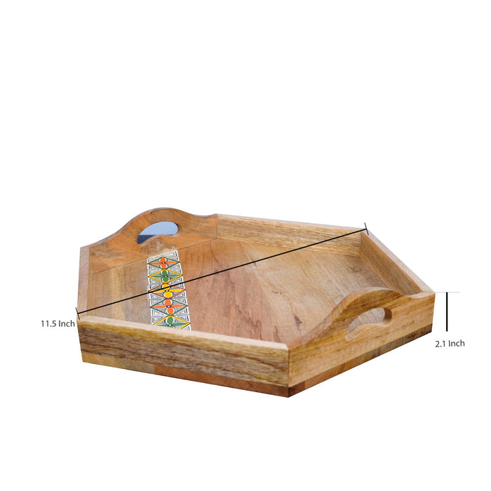 'Hexagonal Duo' Hand-Painted Wooden Serving Tray, 11.5 Inch