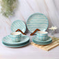 'Green Stripe' Ceramic Dinner Set of 4 Dinner Plate, 4 Quarter Plates & 4 Bowl Sets