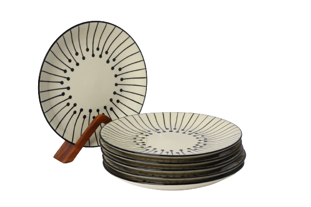 'Dripping Lines' Ceramic Side & Quarter Plates, Set of 6 (7 Inch)