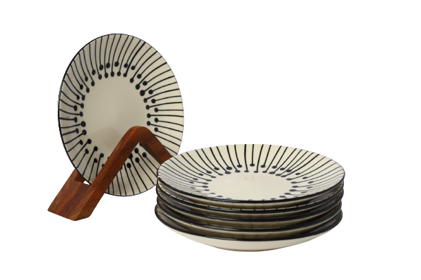 'Dripping Lines' Ceramic Studio Pottery Dinner Plates 10 Inch