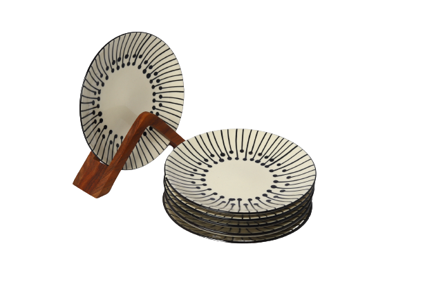'Dripping Lines' Ceramic Studio Pottery Dinner Plates 10 Inch