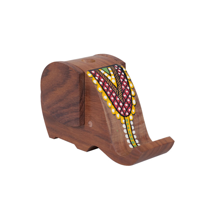 Wooden Handcrafted Elephant Pen Cum Mobile Holder