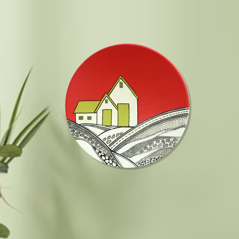 'Natural Hut' Red Handpainted Terracotta Decorative Wall Plate, 9 Inch