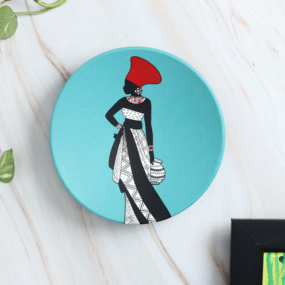 'Nigerian Beauty' Blue Handpainted Terracotta Decorative Wall Plate, 9 Inch