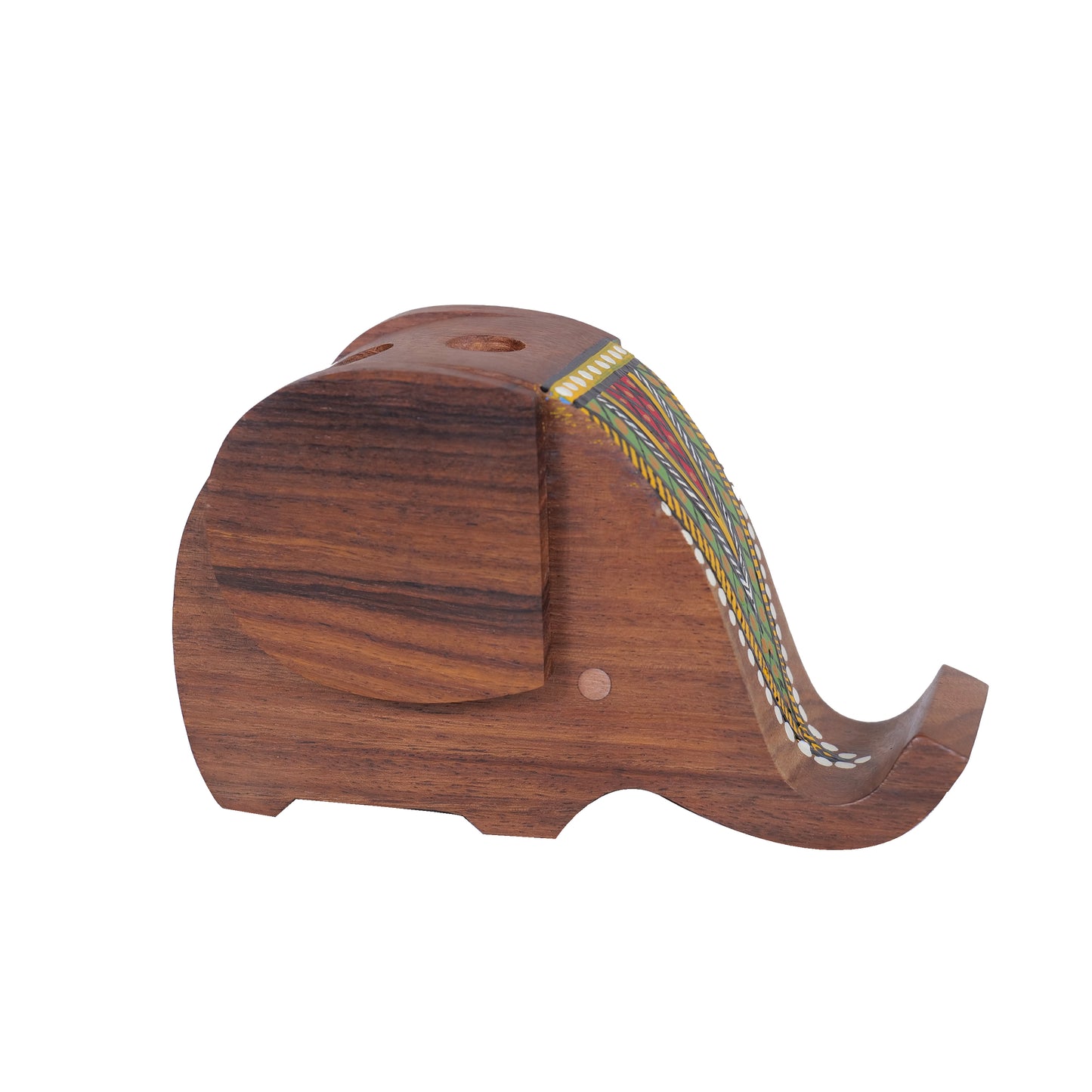 Wooden Elephant Design Pen Cum Mobile Stand