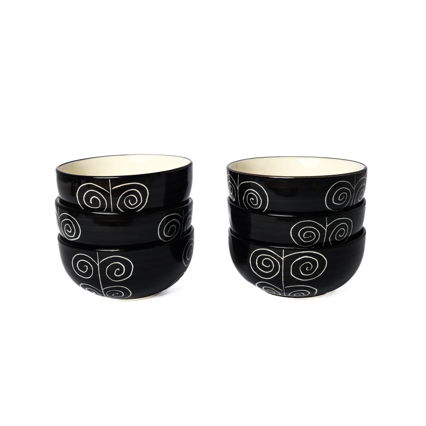 'Black Vine' Ceramic Studio Pottery Dinner Set of 6, 21 Piece