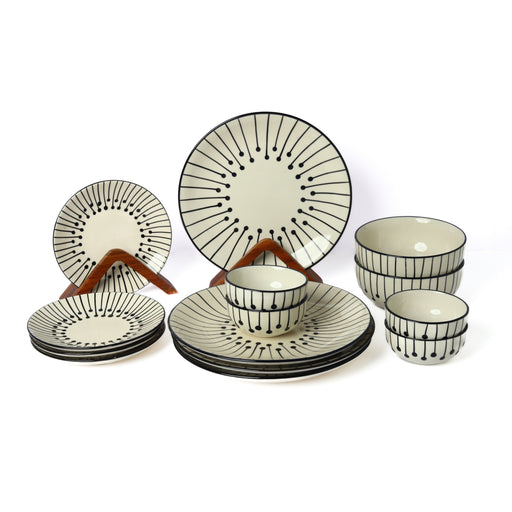 'Dripping Lines' Ceramic Studio Pottery Dinner Set of 4, 14 Piece