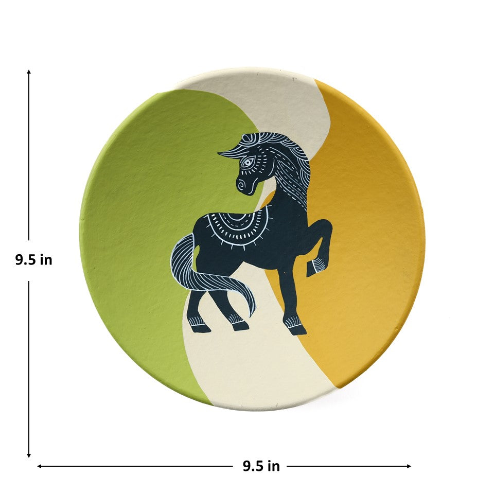 'Majestic Horses' Hand-Painted Terracotta Decorative Wall Plate, Set of 2 (9.5 Inch)