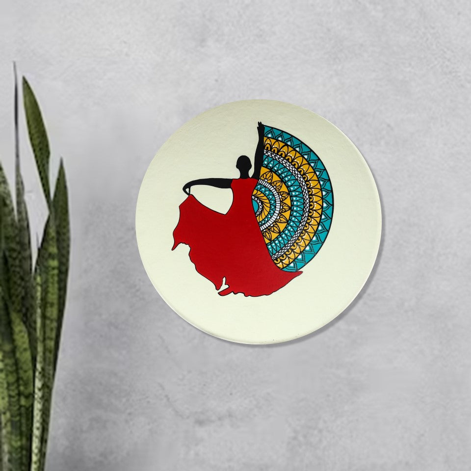 'Flamenco Vibe' Red Handpainted Terracotta Decorative Wall Plate, 9.5 Inch