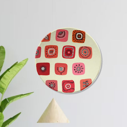 'Warli Square' Pink Handpainted Terracotta Decorative Wall Plate, 9 Inch
