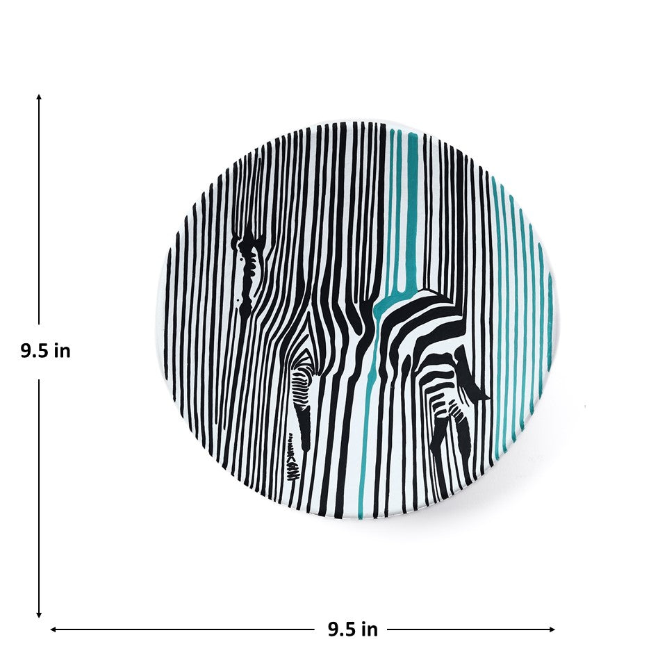 'Majectic Zebra' Handpainted Terracotta Decorative Wall Plate, 9. 5 Inch