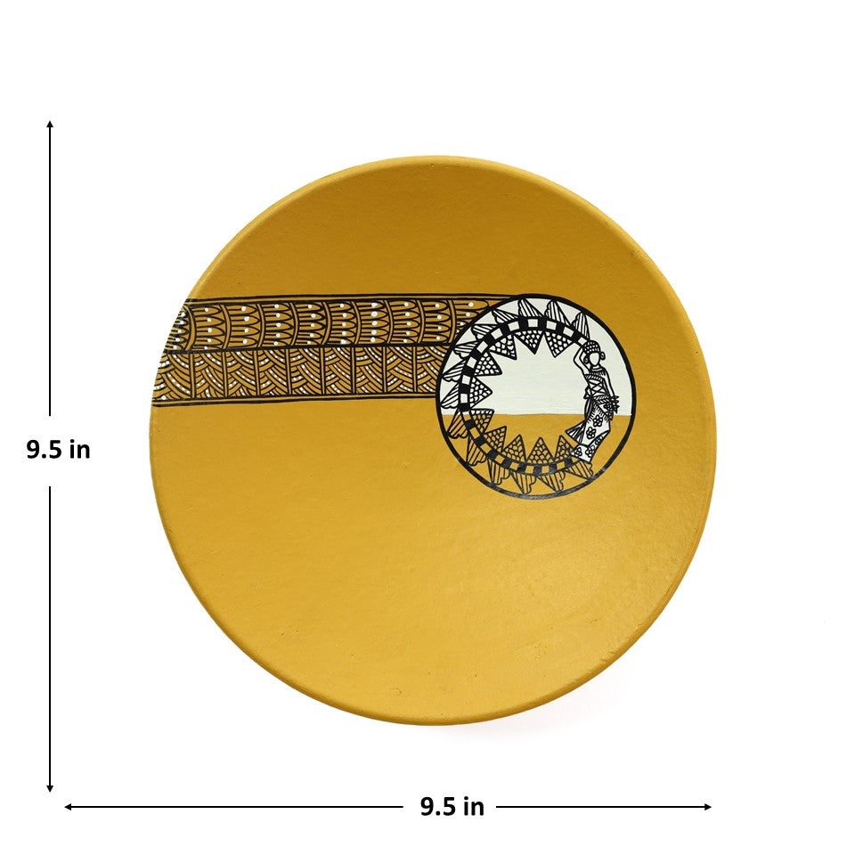 'Mustard Tribe' Handpainted Terracotta Decorative Wall Plate, 9 Inch