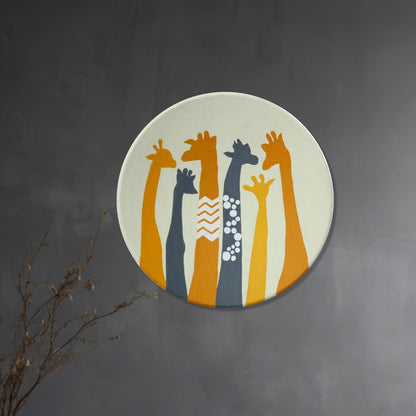 'Herd of Giraffe' Hand-Painted Terracotta Decorative Wall Plate, 9 Inch