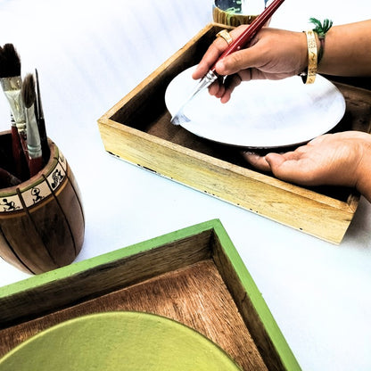 Artysta 'Green Tribe' Handmade Wooden Wall Frame (Off White Border)