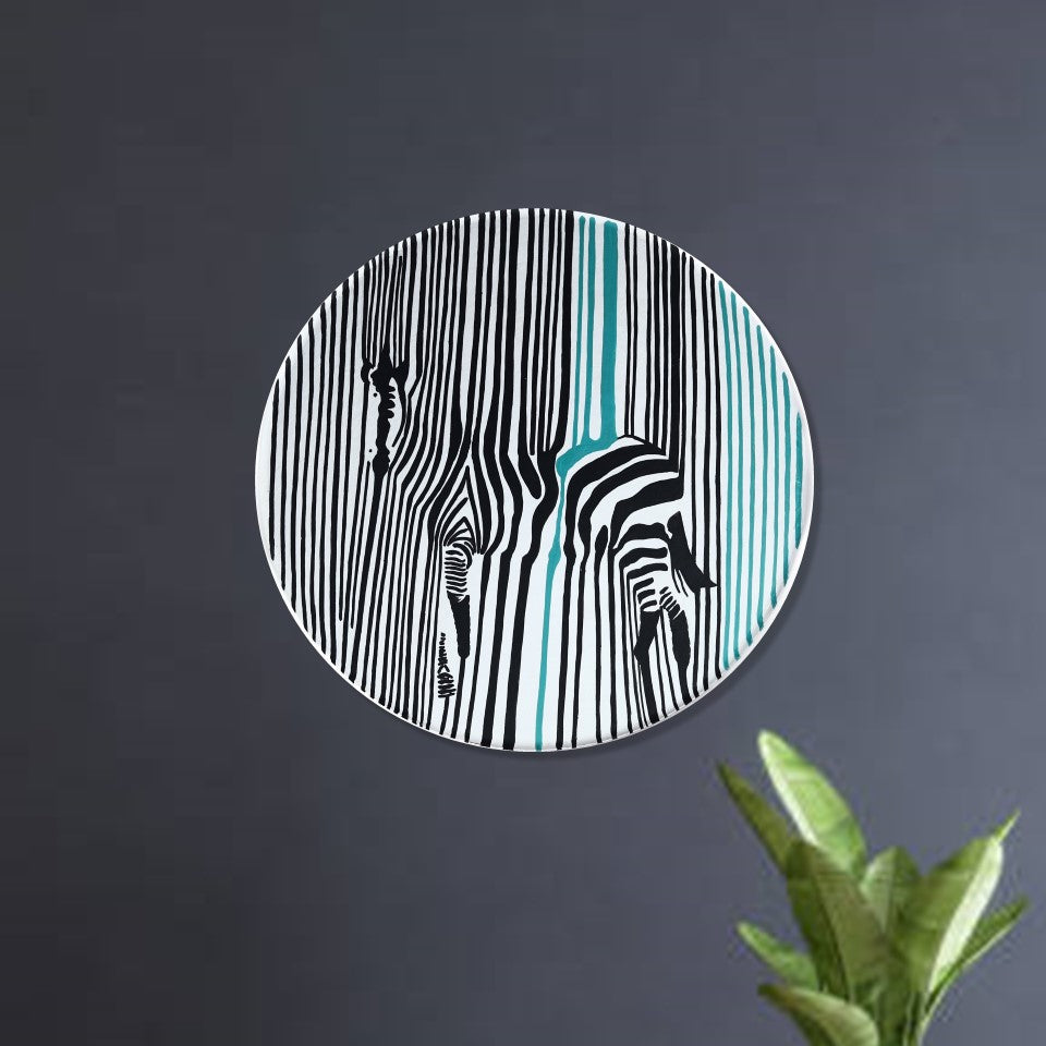 'Majectic Zebra' Handpainted Terracotta Decorative Wall Plate, 9. 5 Inch
