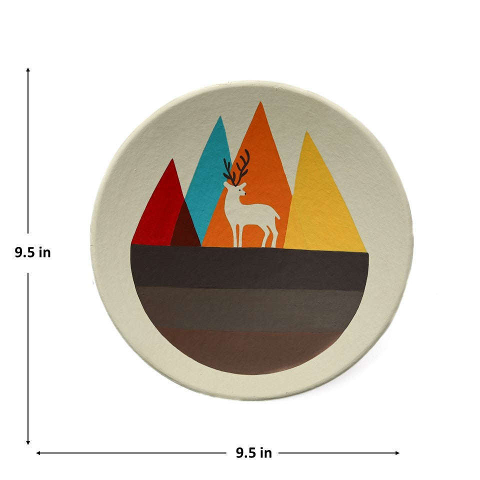 'Vibrant Mountain' Handpainted Terracotta Decorative Wall Plate, 9. 5 Inch