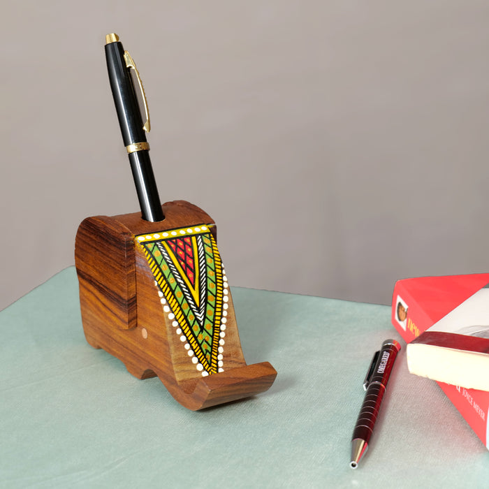 "Dreamy Elephant" Wooden Handpainted Pen Cum Mobile Holder