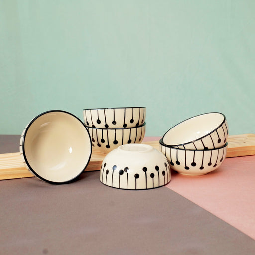 'Dripping Lines' Ceramic Veg Serving Bowl 150 ml (Set of 6)