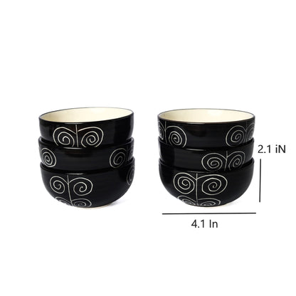 'Creeping Vine' Black Ceramic Veg Serving Bowl 150 ml (Set of 6)