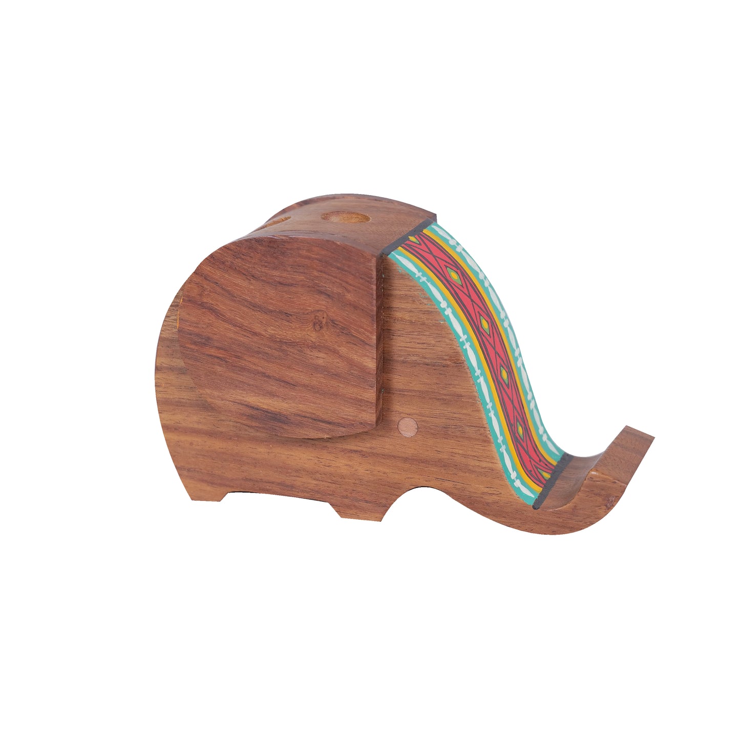 Wooden Handpainted Elephant Design Pen Cum Mobile Stand