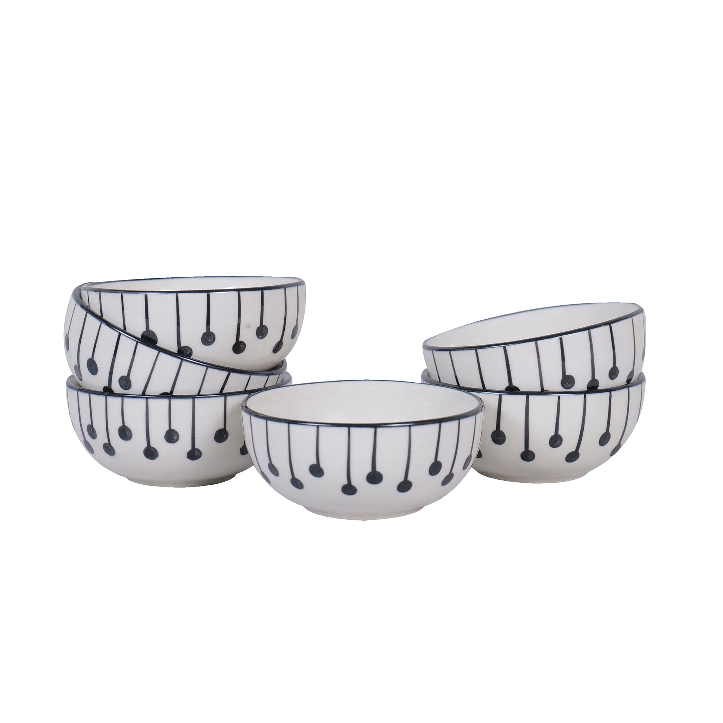 'Dripping Lines' Ceramic Veg Serving Bowl 150 ml (Set of 6)