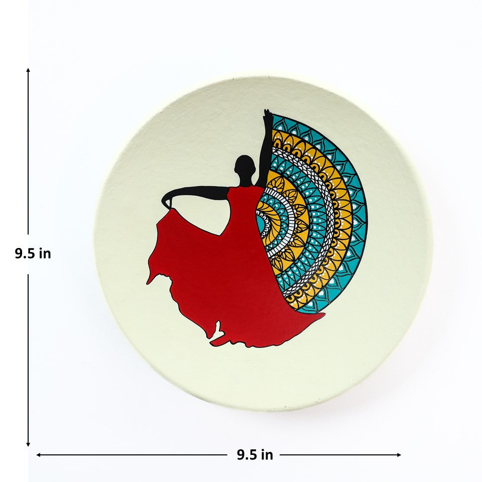 'Flamenco Vibe' Red Handpainted Terracotta Decorative Wall Plate, 9.5 Inch