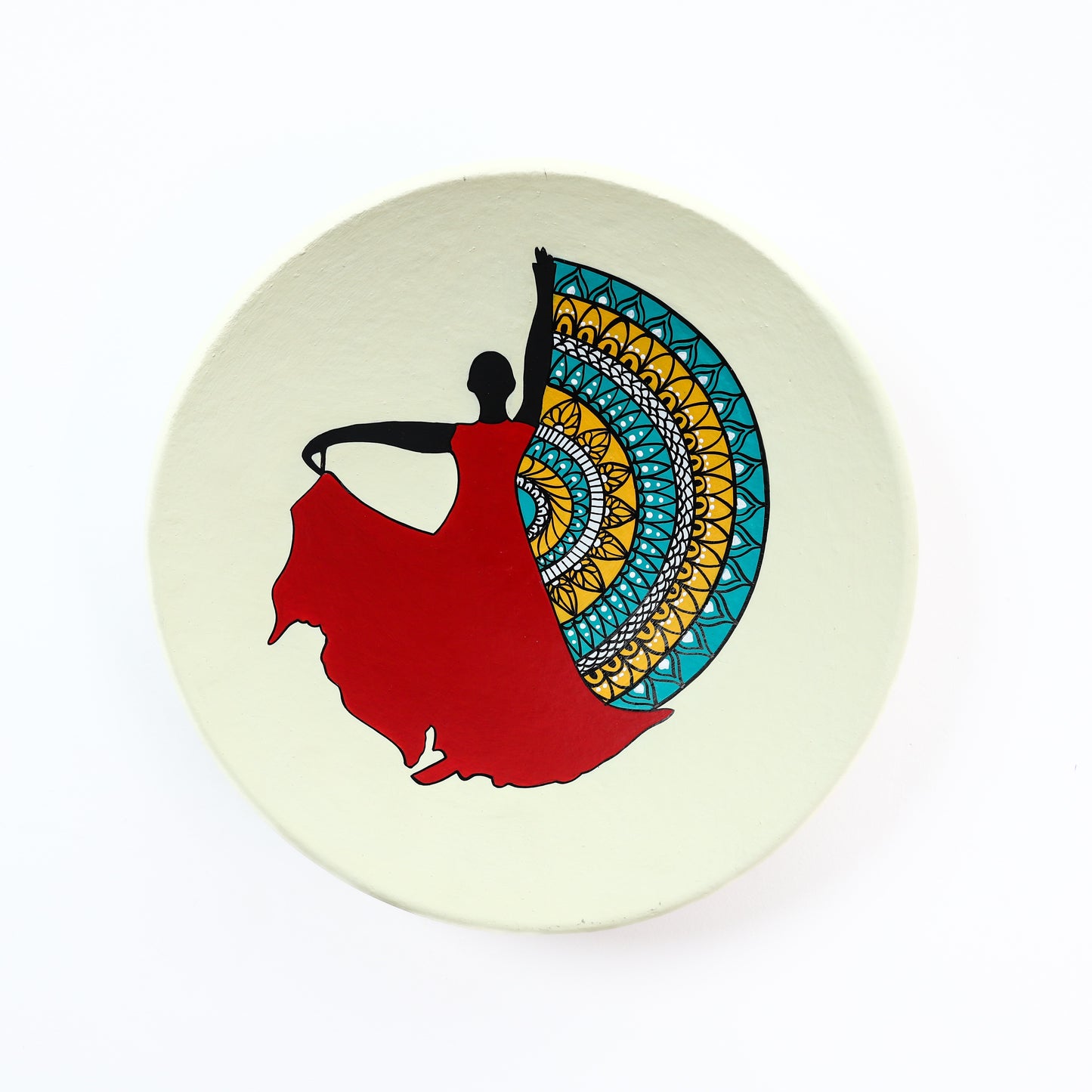 'Flamenco Vibe' Red Handpainted Terracotta Decorative Wall Plate, 9.5 Inch
