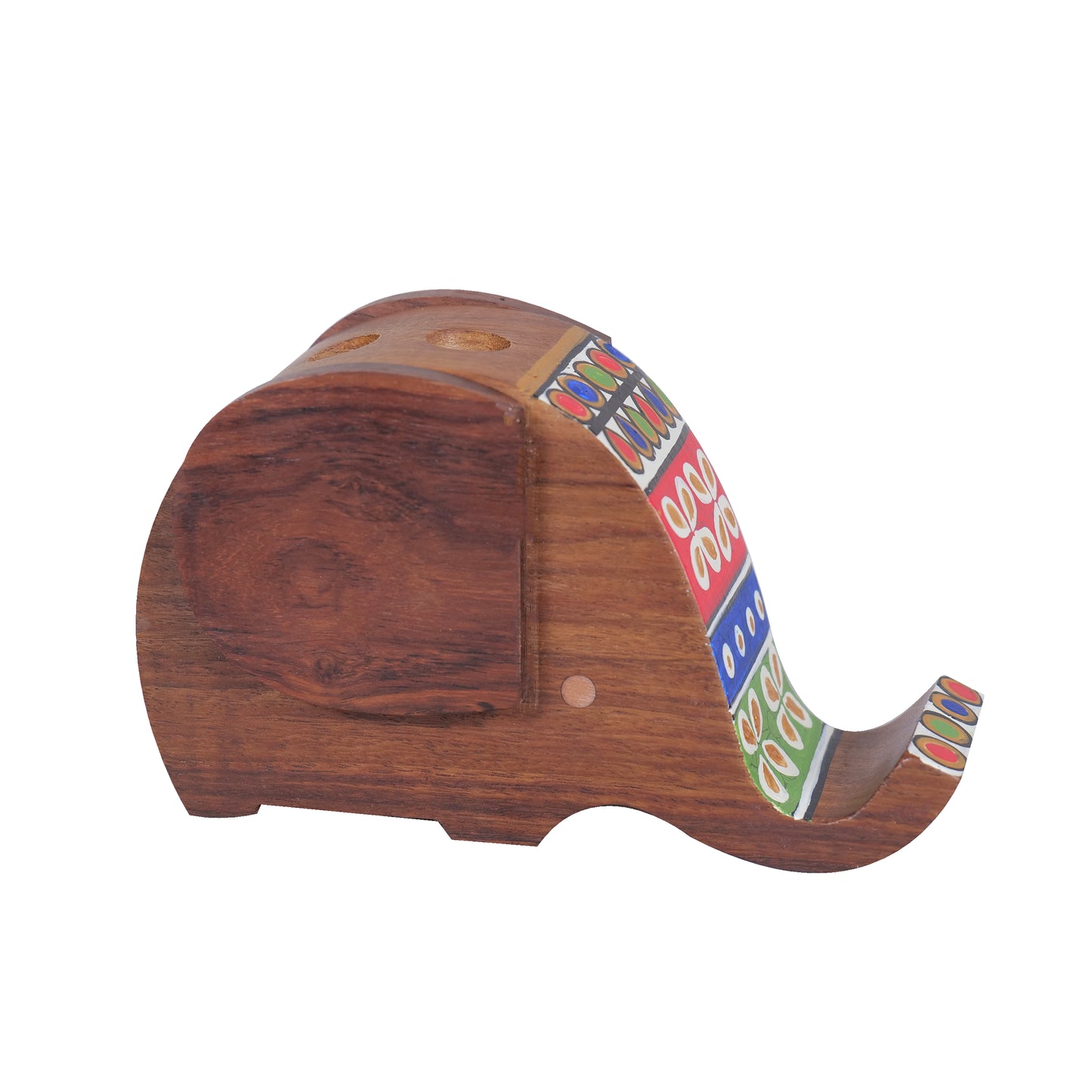 'Floral Beauty'  Wooden Elephant Shaped Pen Cum Mobile Holder